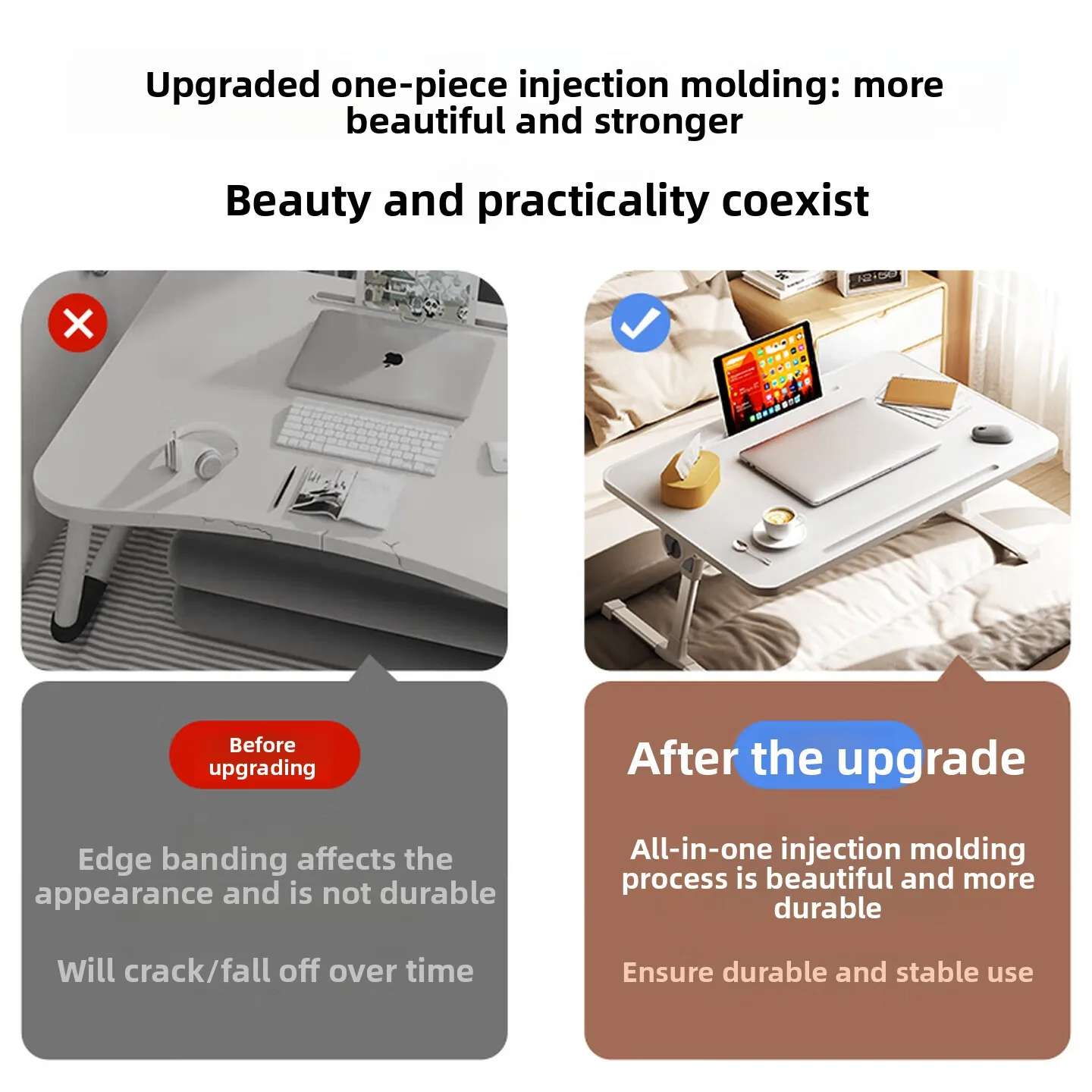 Height Adjustable Bed Laptop Desk with Quick Fold Legs No Assembly Required Portable Study Table for Reading and Writing
