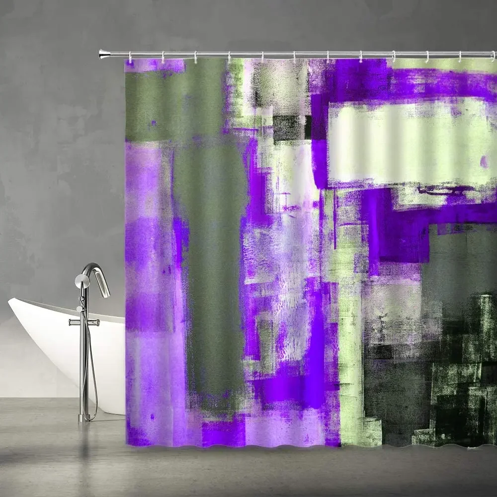 Gray and Yellow Shower Curtain Abstract Art Grunge Style Brushstrokes Oil Painting Ombre Design Modern Fabric Bathroom Decor Set