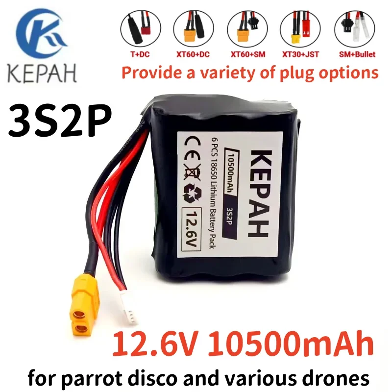 

New 12V Battery 12.6V 10500Ah 3S2P Li-ion Use Single Cell NCR18650 Combination Suitable for Parrot Disco and Various Drones