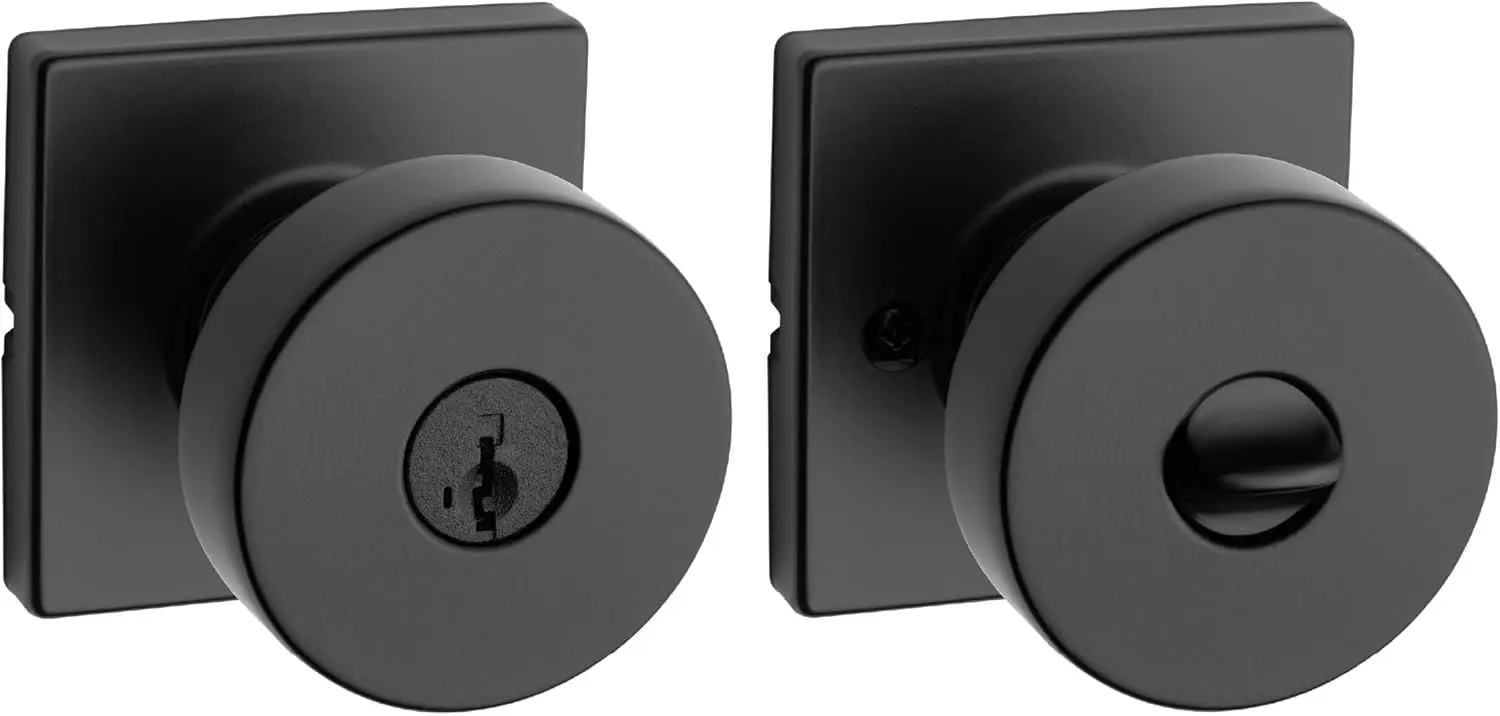 

Secure Entry Door Knob with Lock and Key, SmartKey Rekey Security, Matte Black Finish for Exterior and Bedroom Doors