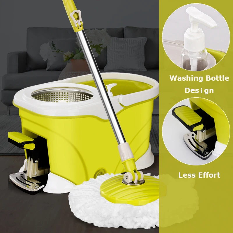 Four-drive Rotary Mop With Pedal Stainless Steel Basket Large Capacity With Washing Bottle Wave Barrel Body Cleaning Assistant