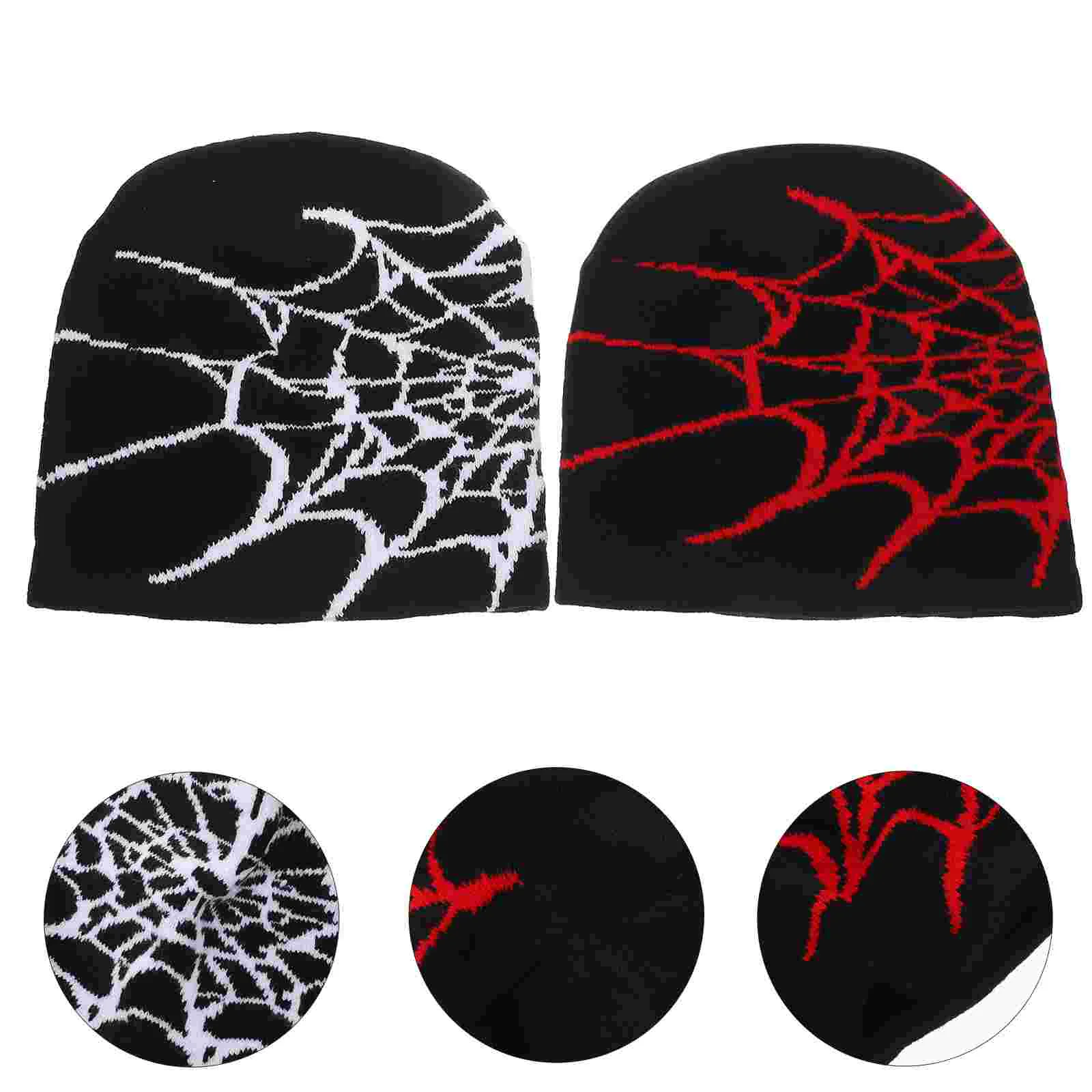 2 Pcs Caps for Men Spider Web Knitted Hat and Women Warm Pullover (black Red + White) 2pcs Knitting Unisex Washable