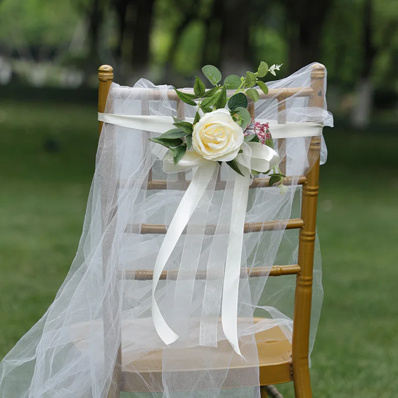 

Wedding Aisle Decorations Chair Bows Wedding Centerpieces Decor Rose Artificial Flowers Eucalyptus