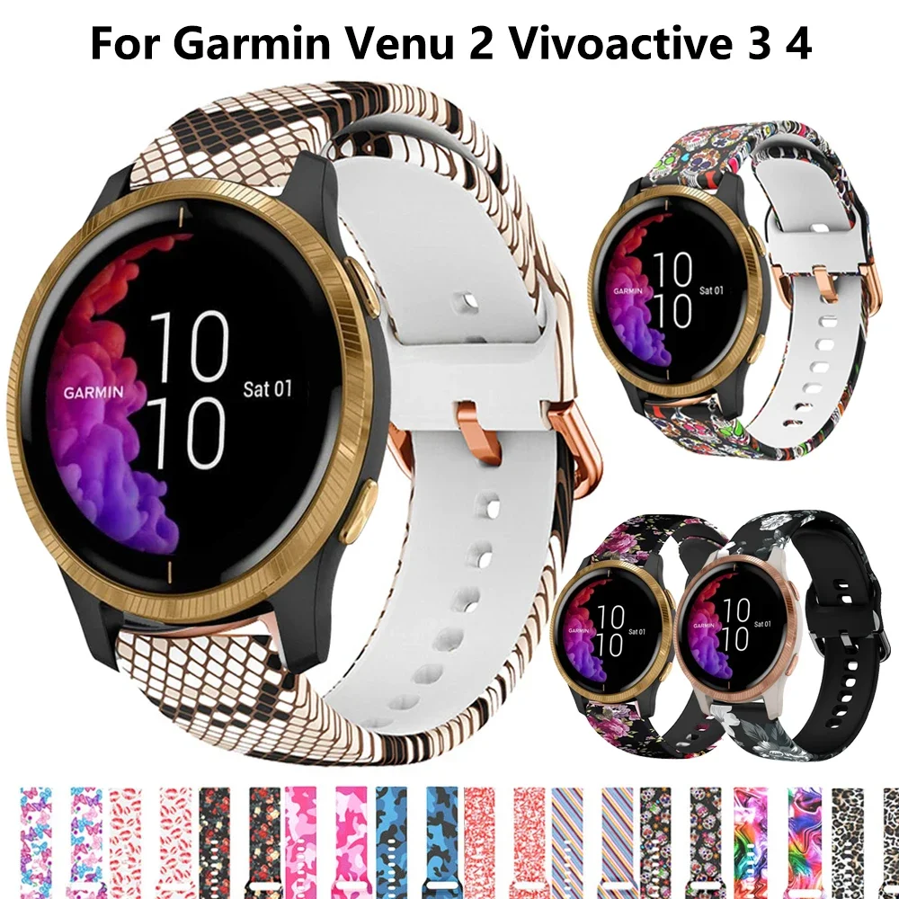 

20mm 22mm Printing Strap for Garmin Watch Venu 2 SQ Vivoactive 3 4 Band Forerunner 645 Silicone Wristband SmartWatch Bracele