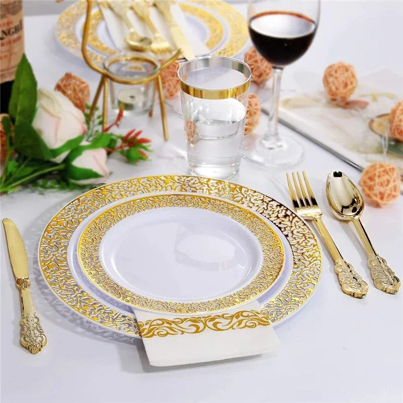 25Pcs Disposable Hand Towels Table Paper Napkins Elegant Tissue Vintage Towel White Foil Gold Birthday Wedding Party Home Decor