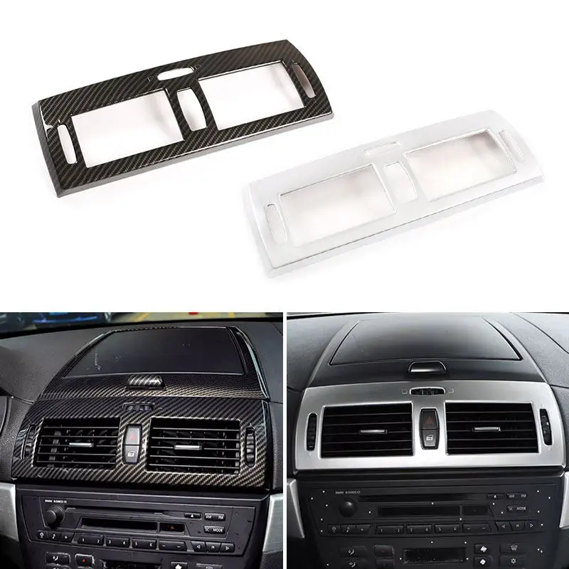 

For BMW X3 E83 2006 2007 2008 2009 2010 ABS Carbon Texture / Silver Car Center Console Air Outlet Frame Cover Trim Accessories