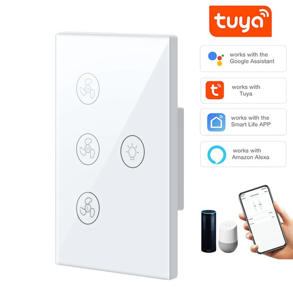 

Tuya Wifi Smart Fan Switch Fan Light Ceiling Fan Lamp Switch Speed Adjustable App Voice Control Work with Alexa Google Home