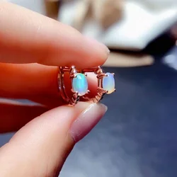 YULEM Simple Design for 4x6mm Natural Opal Earring with Silver 925 English Lock for Women Daily Wear