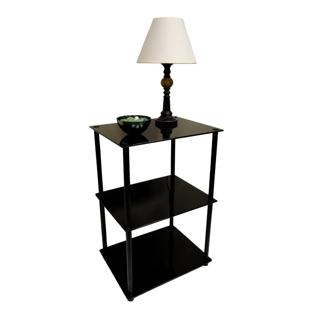 Convenience Concepts Black Classic Glass 3-Tier End Table mesa auxiliar salon side table