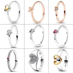 925 Silver Ring Radiant Two-tone Sliding Heart Ring Heart Pavé Signet Ring Europe Ring For Women Gift Finger Ring Jewelry DIY