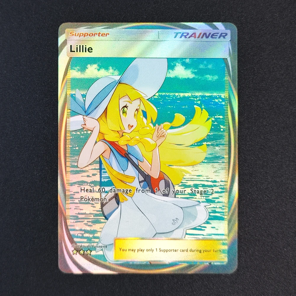 مدرب الجيب TCG ذاتي الصنع Lillie Guzma Lono Lyra Synthia Leaf Irida Penny Red Lusamine Erika Dawn Collection لعبة بطاقة فلاش