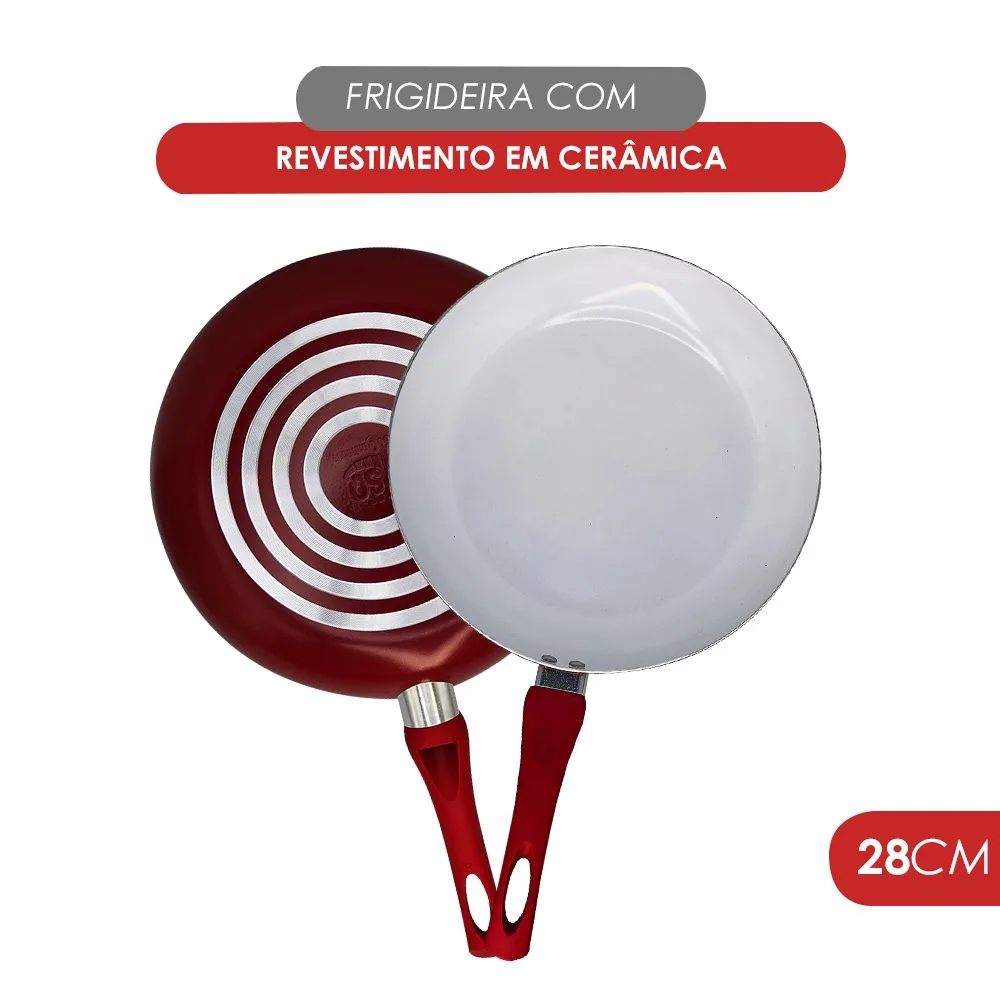 Frying pan with non-stick ceramic coating and Bakelite handle 28cm-Red