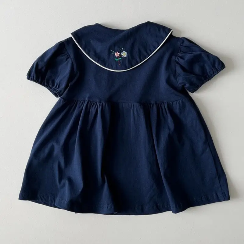 2026 Summer New Girls Flower Embroidery Collar Dress Children Short Sleeve Casual Dress Cotton Baby Girl Cute Lapel Dress - Image 6