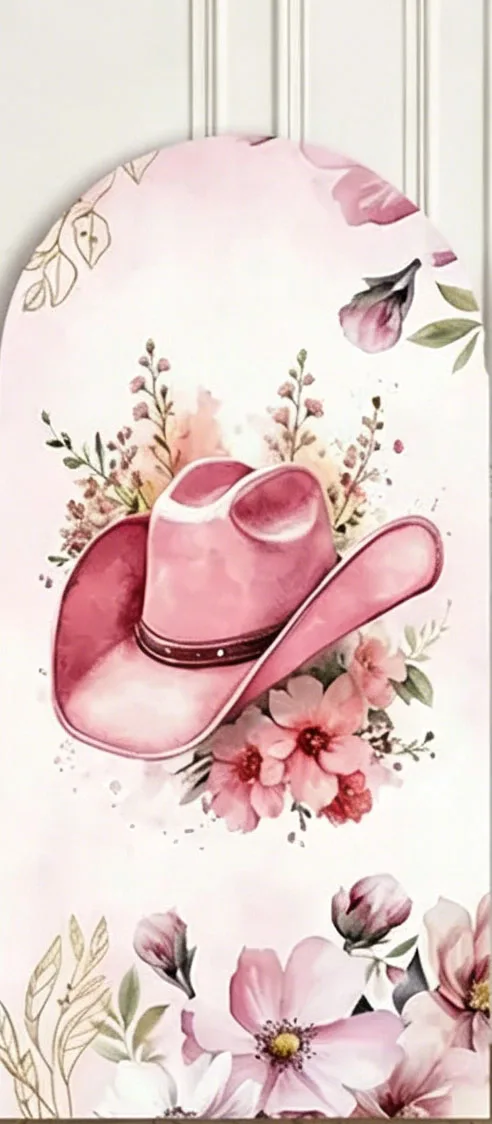 Custom 2-Side Pink Cow Girl Baby Shower Arch Backdrop Cover Western Silhouette Rodeo Birthday Party Decor Backdrop Photo