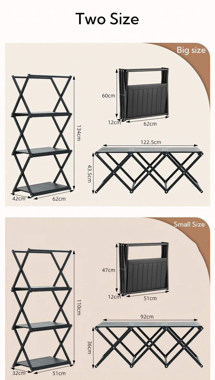 Custom 2 In 1 Folding Shelf Storage Rack, 3-Tier Aluminum Alloy Organizer Shelves With Carry Bag, Outdoor Camping Table