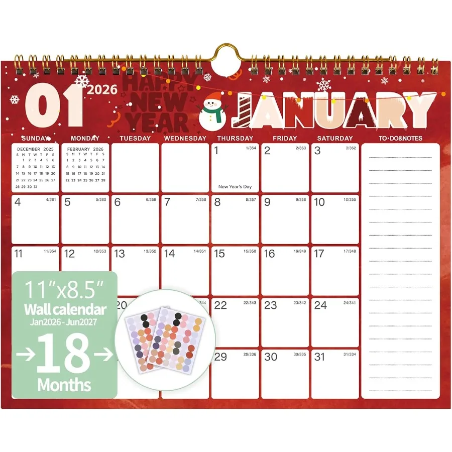

2026-2027 Wall Calendar Calendar 2026-2027 18 Monthly Wall Calendar from January 2026 to June 2027 With Seasol Patterns Clear d