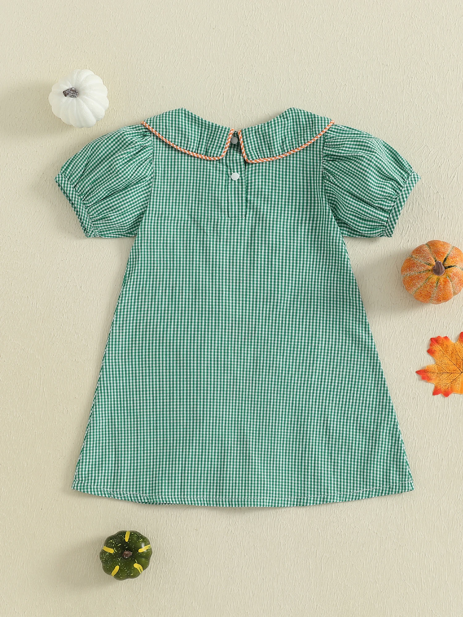 

Cute Infant Girls Floral Print Romper Stylish Thanksgiving Turkey Embroidery Peter Pan Collar Long Sleeve Jumpsuit