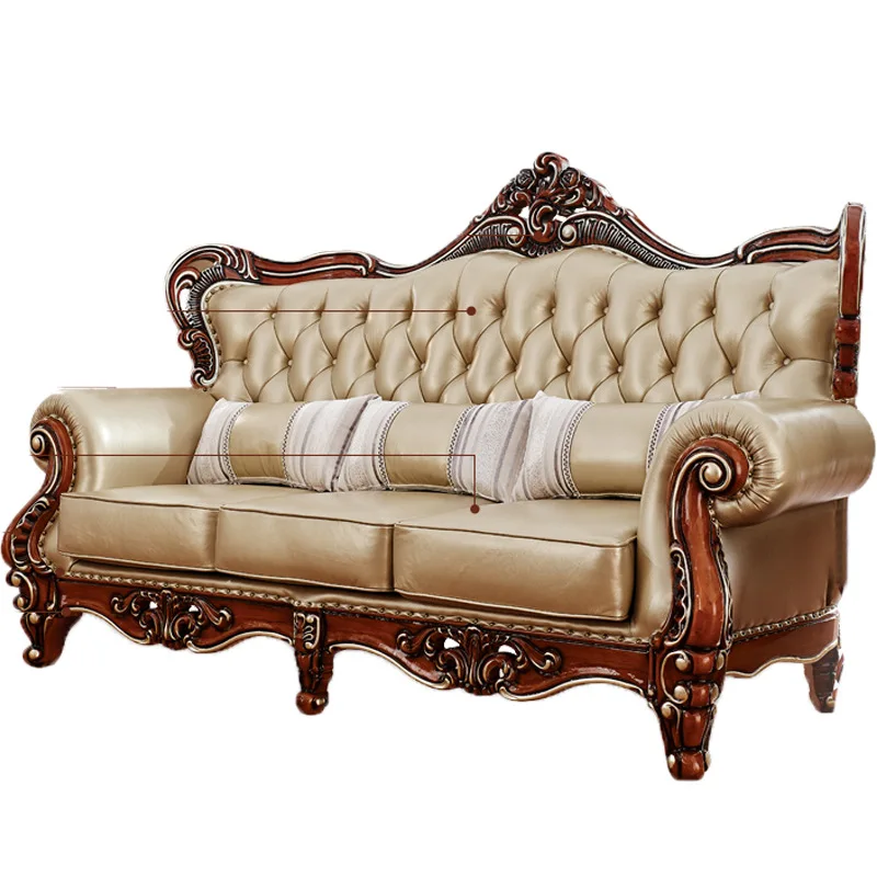American sofa living room luxury combination villa leather sofa European first layer cowhide light