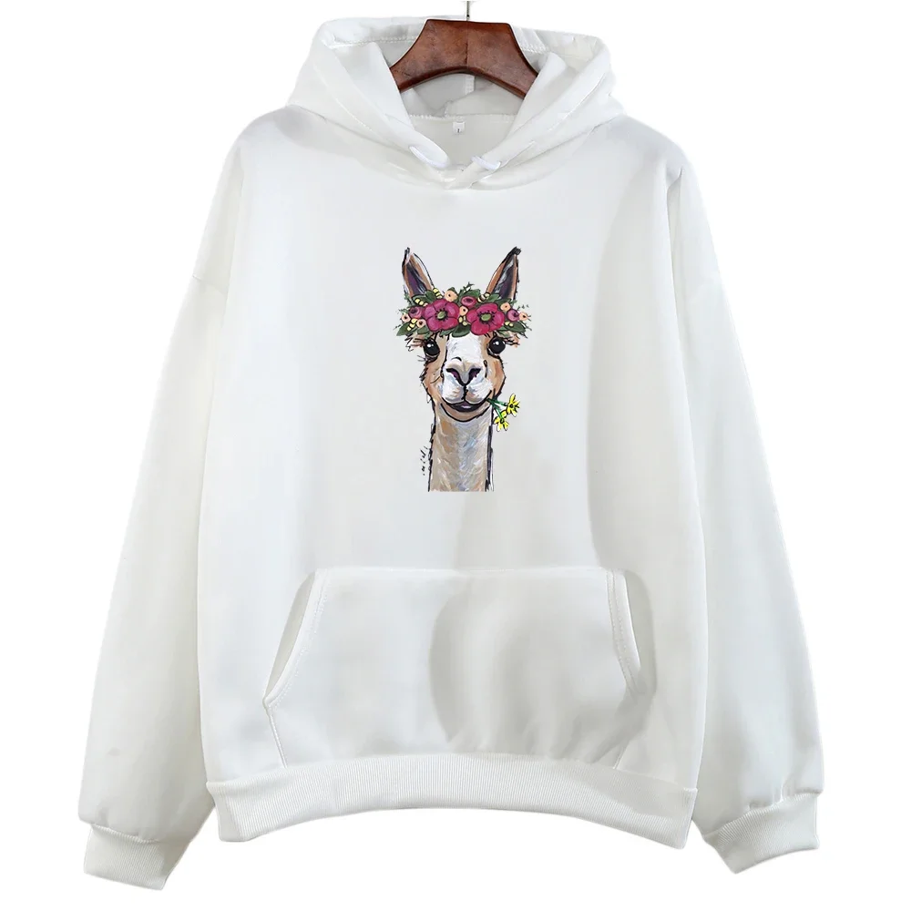 Alpaca Graphic Hoodies Fashion WOMEN Kawaii/Cute Cartoon Manga Print Sweatshirt Animal Autumn/Winter Hand-painted Patterns Loose