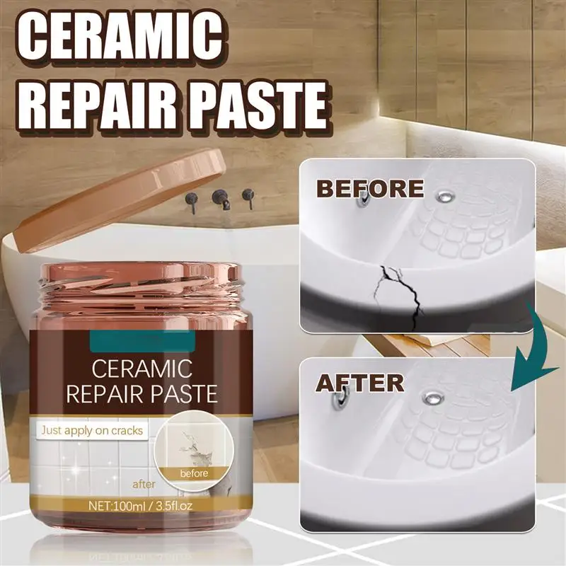 Ceramic Repair Paste 100ml Quick Dry White Porcelain Crack Chip Porcelain Repair Kit Washbasin Toilet Bathtub Tile Adhesive