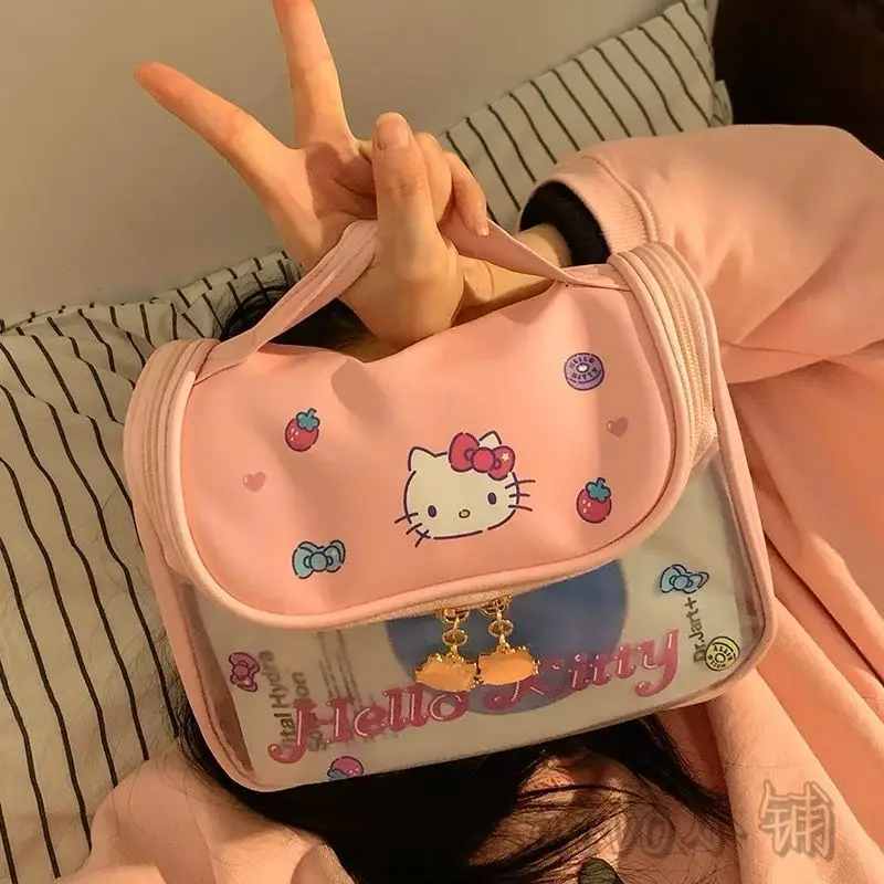 

New Hello Kitty Cosmetic Bag Kawaii Y2K Sanrio Cartoon Cute Travel Portable Handbag Toiletries Cosmetic Storage Bag Girls Gifts