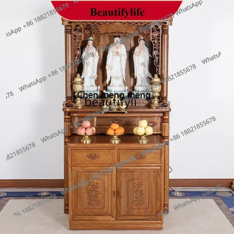 z183  Solid Wood Altar Buddha Shrine Household Clothes Closet Chinese Buddha Cabinet Altar Bodhisattva Altar