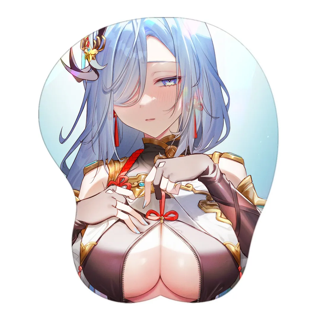 Genshin Impacto Manga Gamer Mouse Pad com Pulso, 3D Big Oppai, Tapete de Gel de Silicone, Bonito Mouse Pad, Anime Sexy, Manga