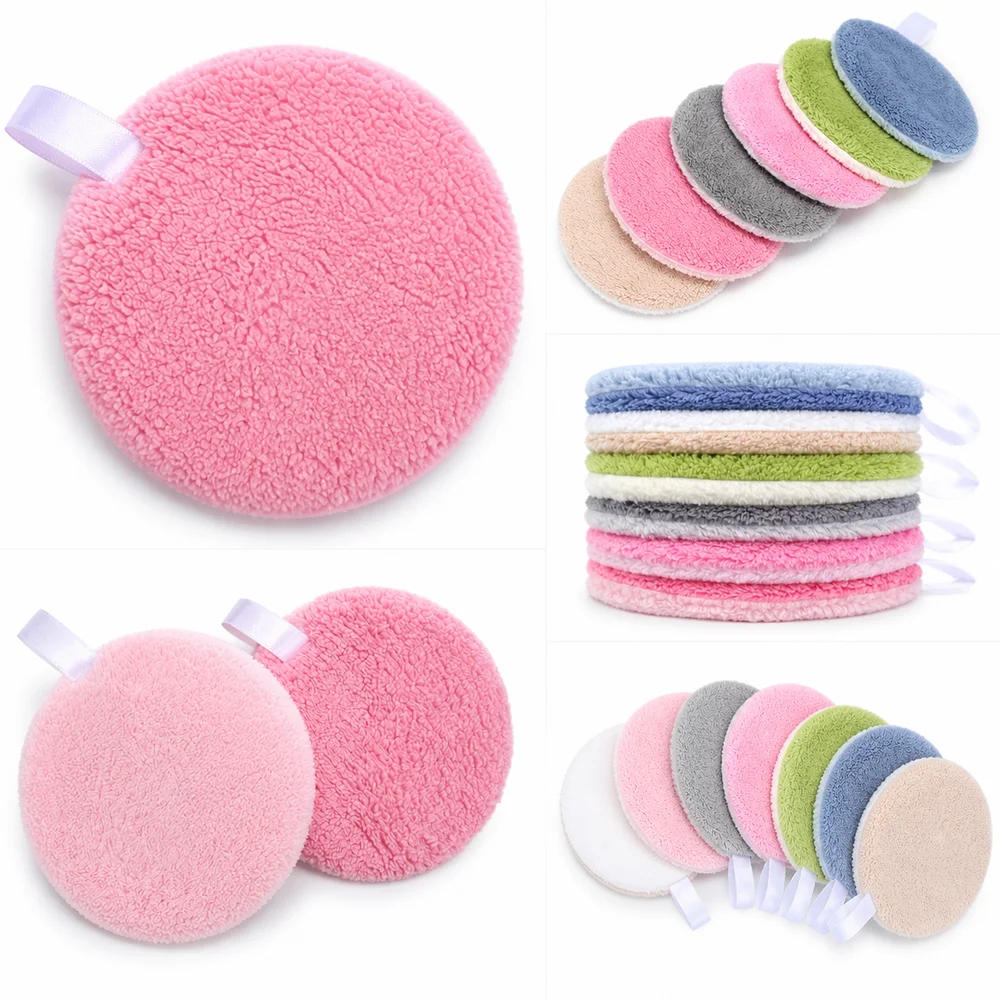 6 Pcs Set Coral Fleece Face Wash Pads Round Shape Double Sided Facial Cleansing Cloth Thickened Reusable Makeup Remover Pads