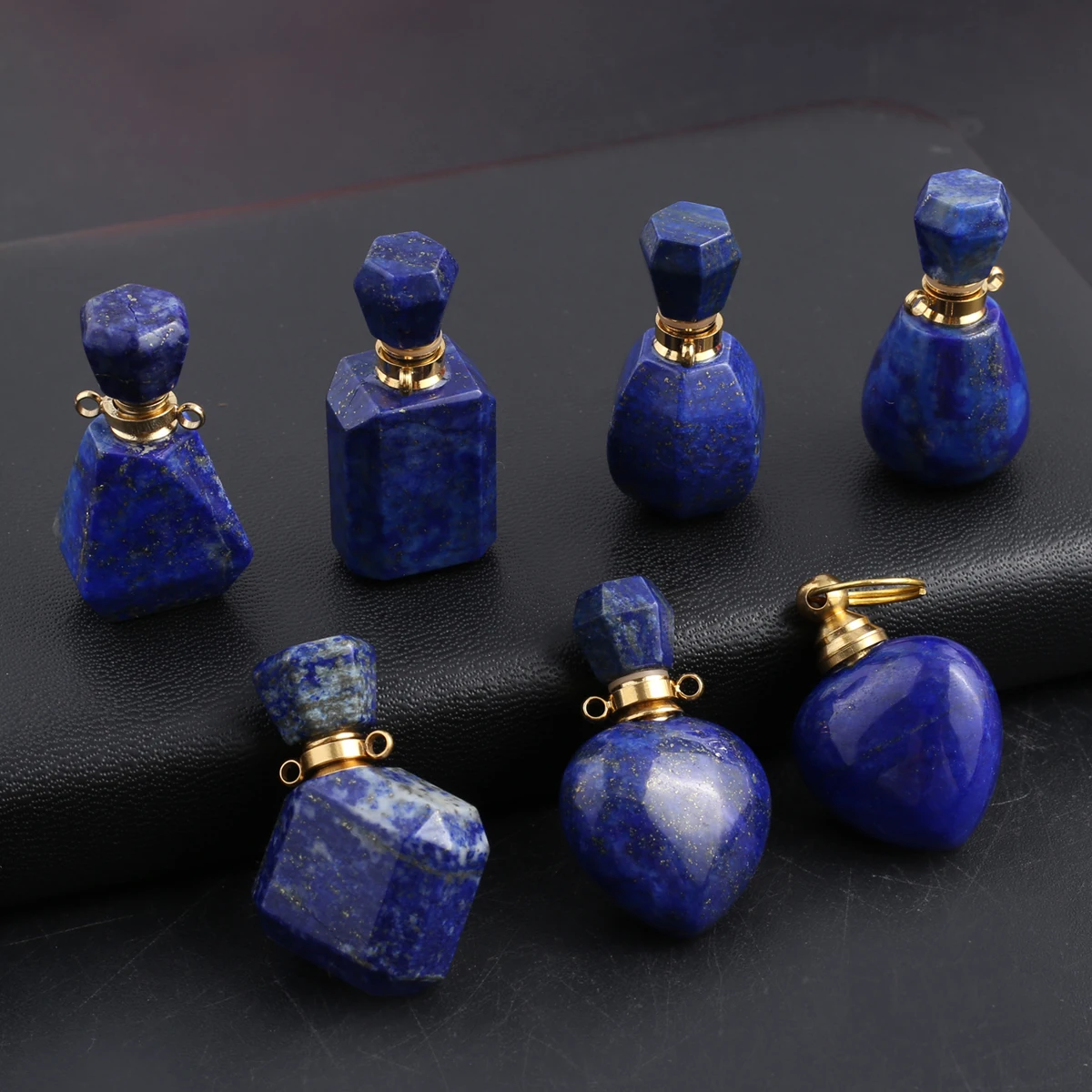 Random 1PCS Natural Semi Precious Stone Perfume Bottle Pendant Essential Oil Diffuser Jewelry DIY Necklace Accessories Gift