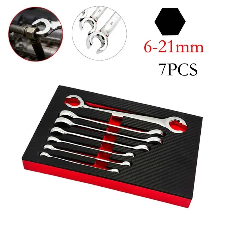 7pcs/set 6-21mm Double-End Metric Flare Nut Wrench For Fuel Brake Air Conditioning Repair Plumbing Tool