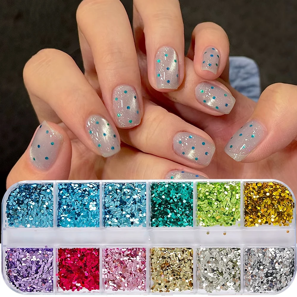 12Colors Summer Mini Polka Dot Nail Glitter Sparkly Holographic 1mm Circular Dopamine Nail Art  Flakes DIY Manicure Sequins Deco