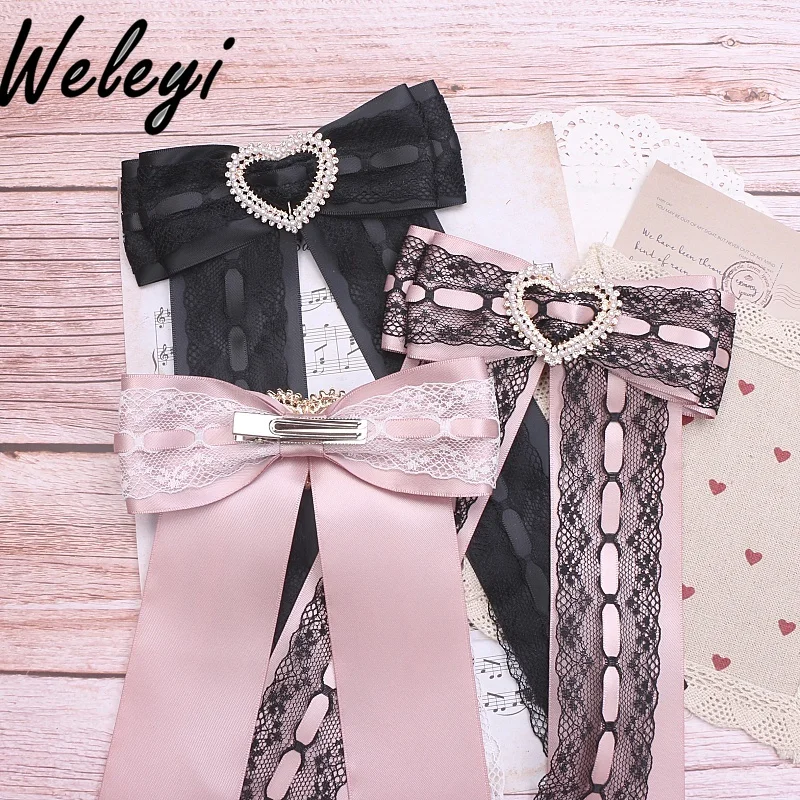 

Japan Style Kawaii Bow Collar Decoration Mine Handmade Sweet Girl Accessories Jewelry Lace Love Rhinestone Buckle Big Bow Tie