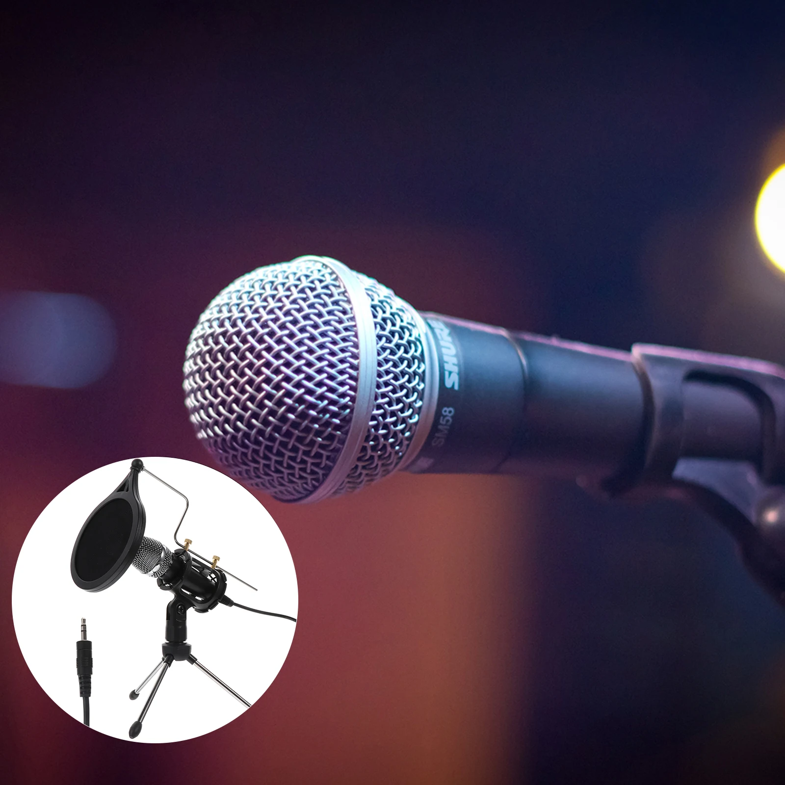 

Capacitor Microphone Set ABS Portable Tripod Stand Live Broadcasting Recording Equipment for Karaoke Musical Instrument