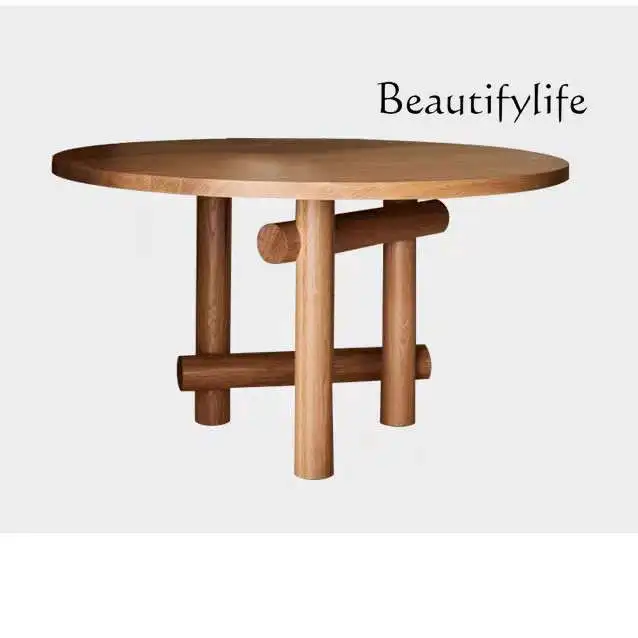 

Solid wood round dining table Nordic designer eating table Middle antique ash wood home restaurant round table