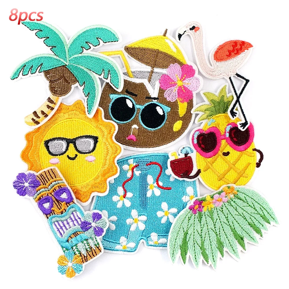 8Pcs/Lot Hawaii Summer Beachwear Skirt Pineapple Patches Embroidery Applique Ironing Clothing Sewing Supplies Decorative Patch