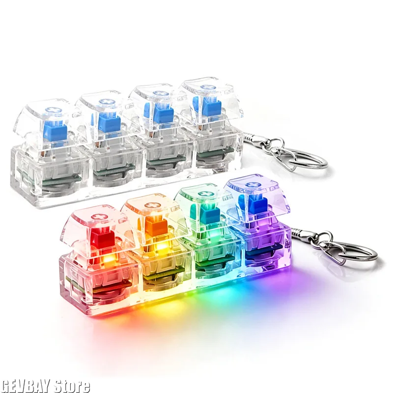 4-Button Fingertip Keyboard Keychain RGB Keyboard Fidget Toy with Lights for Stress Relief Decompression Calming