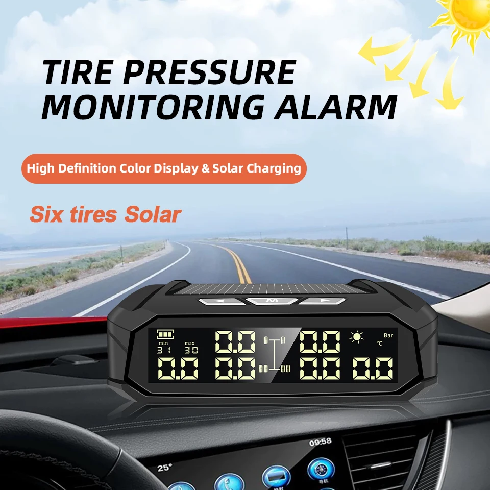 

Автомобильный датчик TPMS Yangood, 8-барная интеллектуальная система для шести шин, легковых автомобилей, грузовиков с автомобильной автоматической интеллектуальной системой, ЖК-дисплей на солнечной энергии