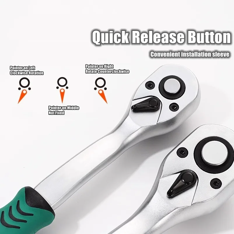 24/72 Tooth Quick Ratchet Wrench 1/2 1/4 3/8 3 Size Flying Wrenches Two-way Socket Wrench Repair Tools for for Vehicle Bicycle