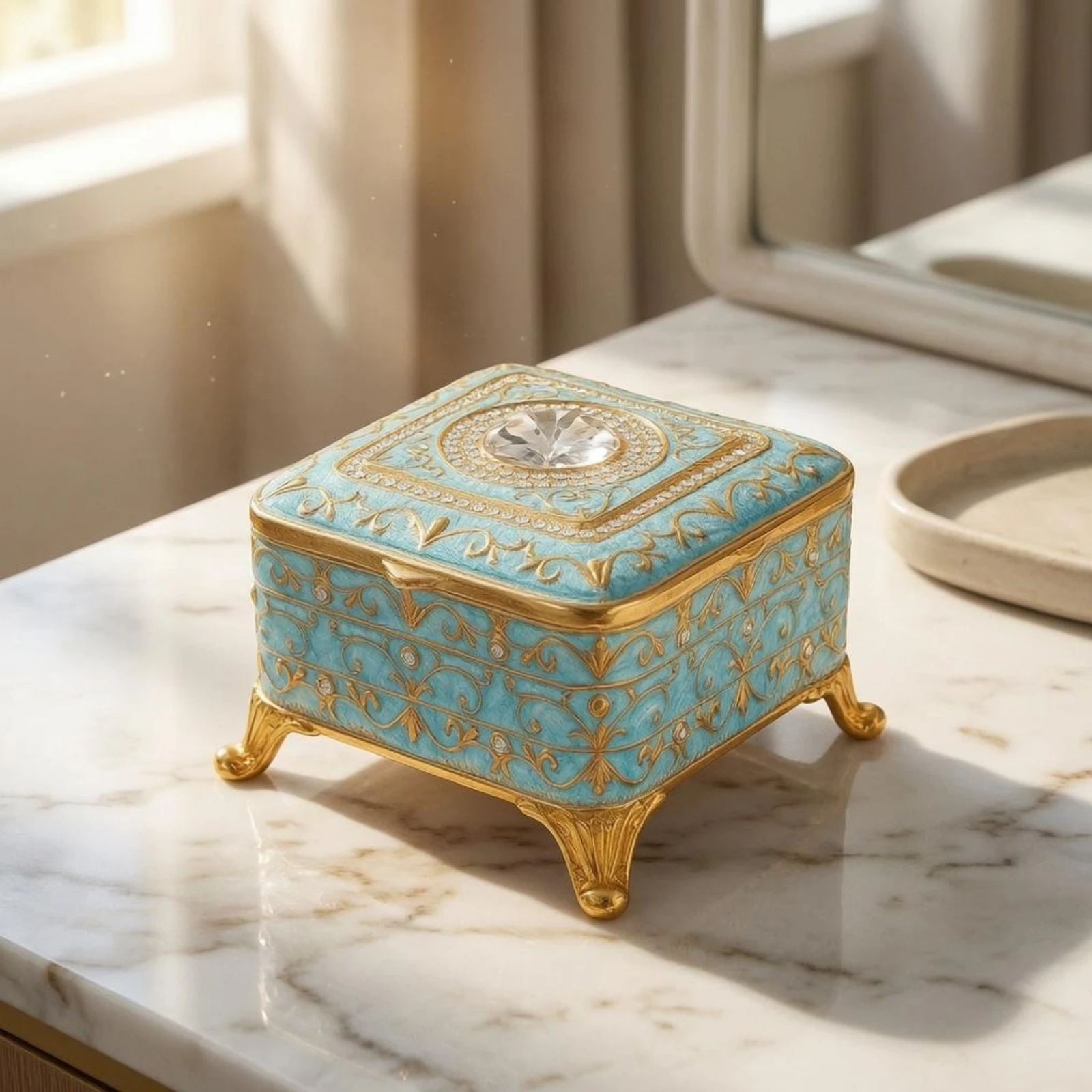 

Decorative Jewelry Box Embossed Floral Ornate Jewelry Box Ornate Trinket Organizer Raised Feet Decor Item Fitted Lid