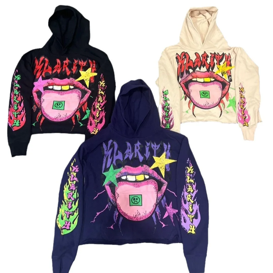 Pullover sweatshirt fashionable long-sleeved pullover hoodie big mouth print casual loose street style  funny hip-hop jacket