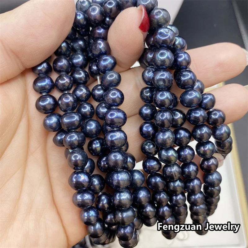 3A Quality 8mm Elegant Natural Freshwater High Luster Round Black Pearl 18k Bracelet For Man Women Creative Design Jewelry