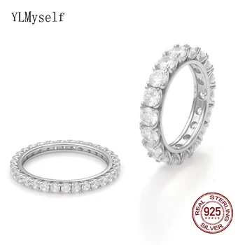 100% Real Silver Eternity Ring Size 5-9 Bright 3/4mm Cubic Zircon Matching Tennis Jewelry Unisex Hiphop Rock 925 Jewellery