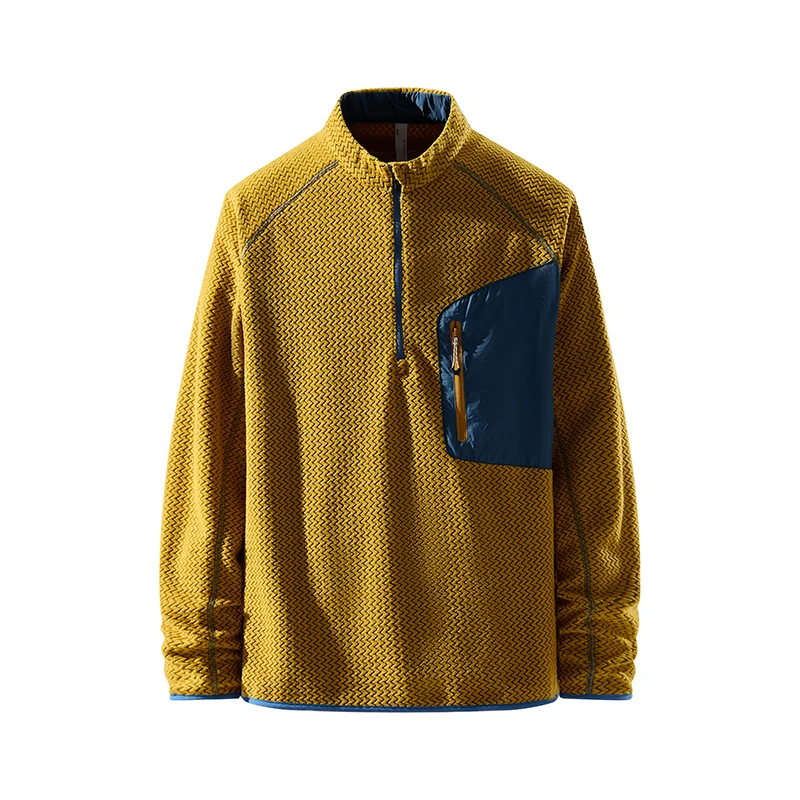

Outdoor Insulated Half-Zip Crew Neck Fleece Long-Sleeve Top for Men & Women Stand-up Collar Wave Pattern Camping, Hiking Hoodie