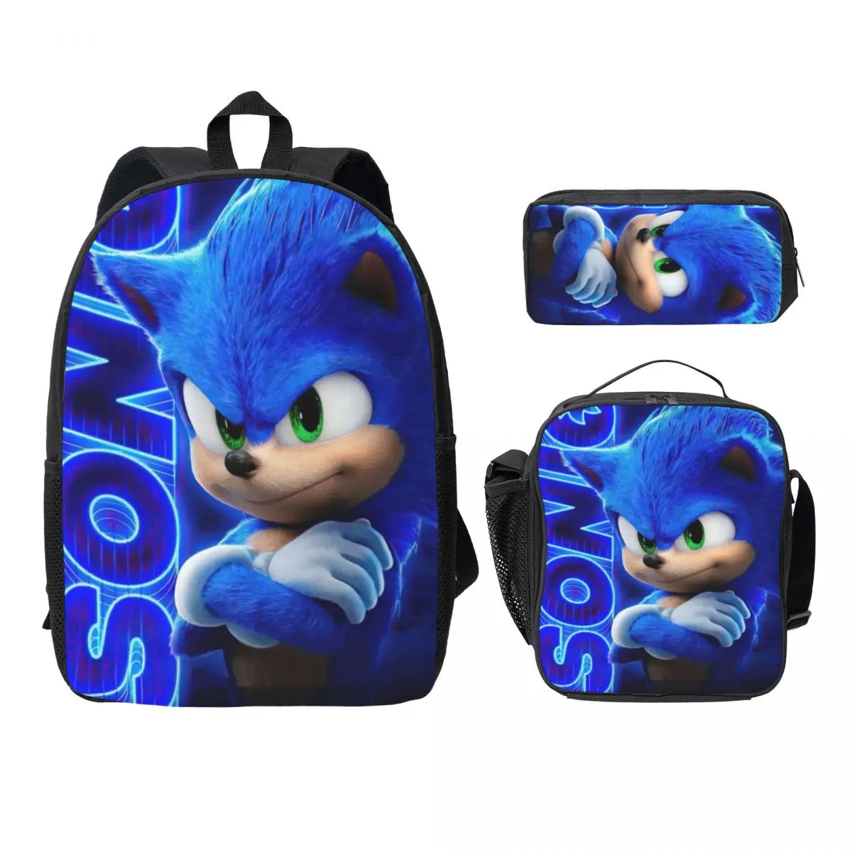 

Sonic Backpack 3PC-Set New 3D printed student backpack large capacity clutch bag shoulder bag pencil bag Lunch Bag