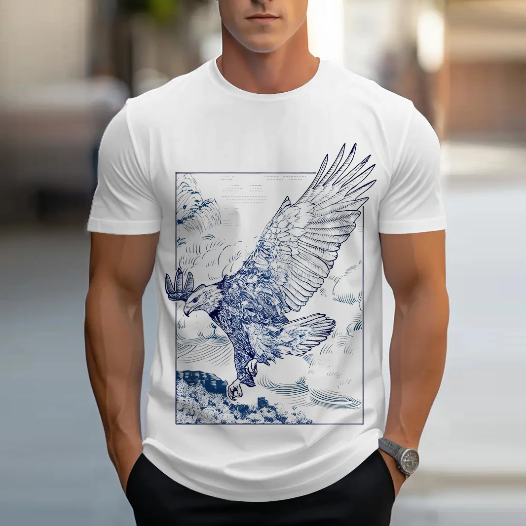 Herren-T-Shirt, Rundhalsausschnitt, gerade Schulter, kurze Ärmel, Adlermuster, modische Persönlichkeit, einfach lässig
