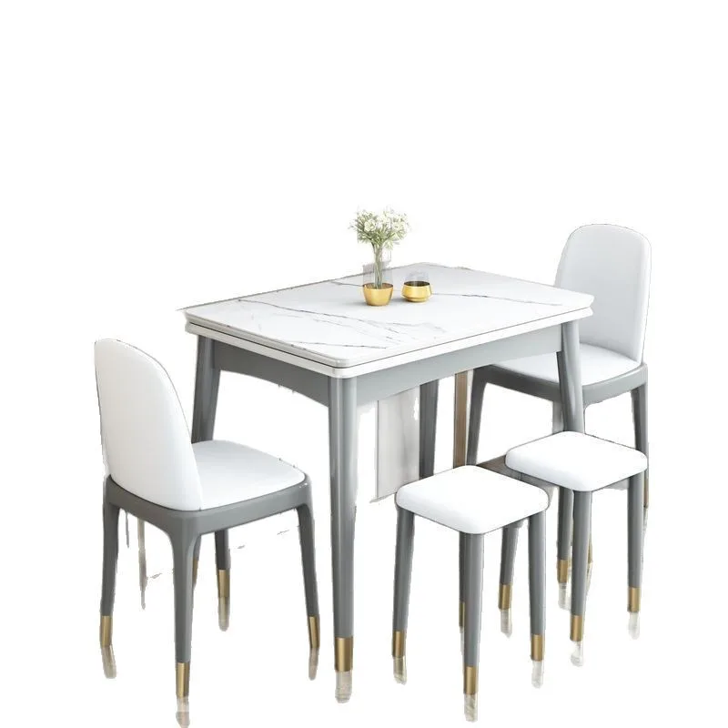 

light luxury rock slab folding dining table and chair combination, household small apartment solid wood rectangular table