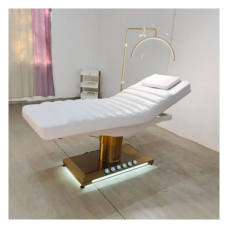 2026 High Quality Electric Facial Bed Professional Luxury Gold 3 Motors Spa Salon Bed Cosmetic Massage Table Beauty Bed