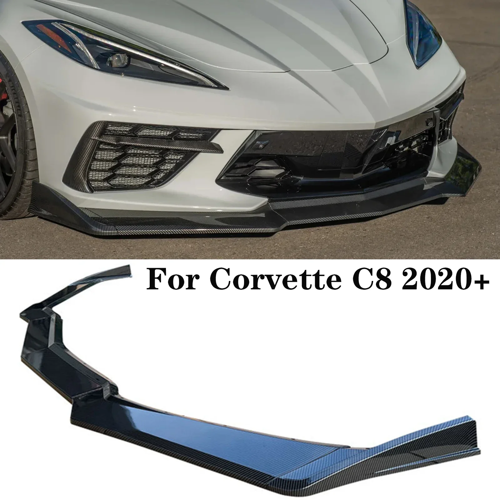 

Front Bumper Lip For Chevrolet Corvette C8 2020 2021 2022 2023 Car Accessories Carbon Fiber Look Spoiler Diffuser Splitter