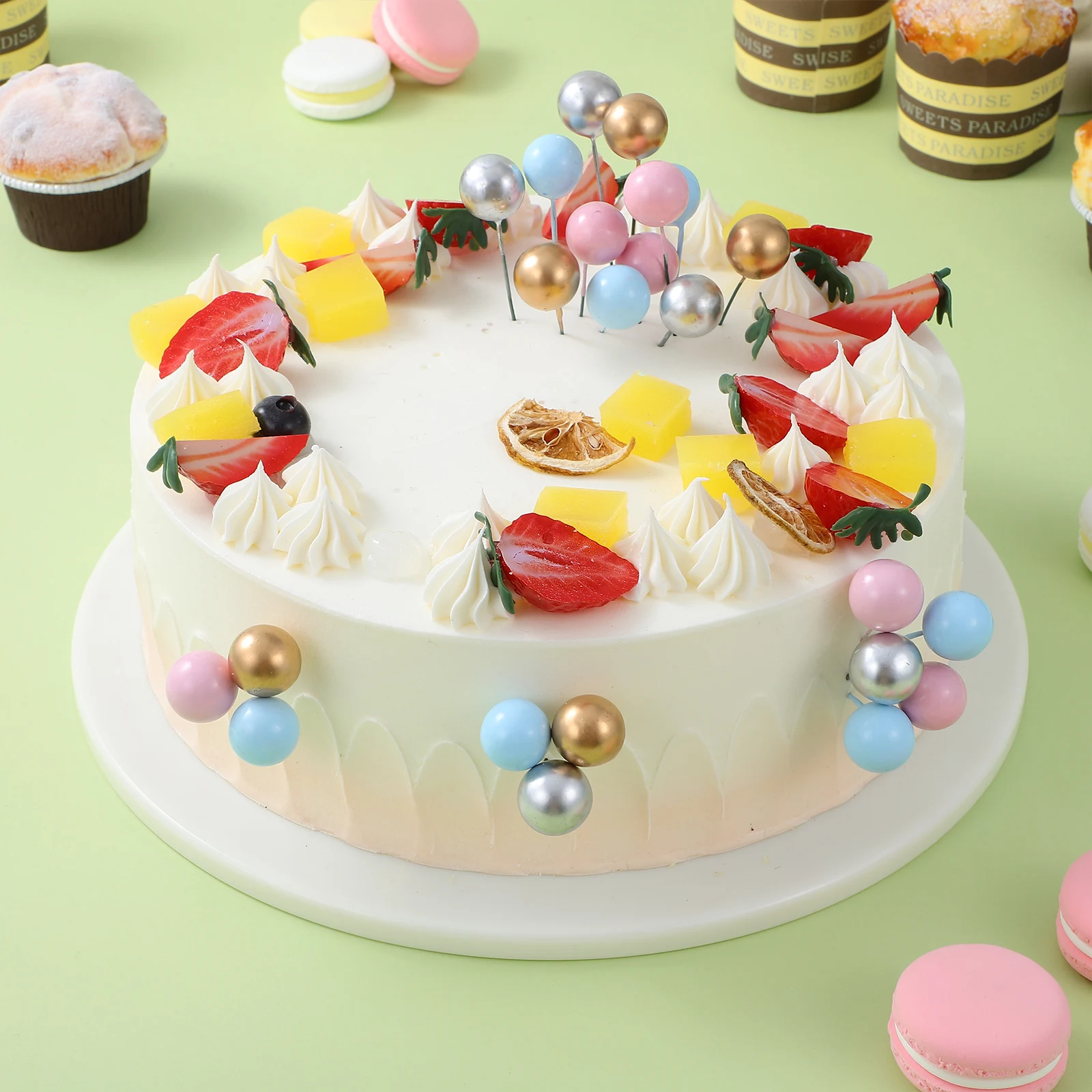 

80 pcs Cake Toppers Ball Decorative Inserts for Birthday Cupcakes Fondant Cakes Party Decoration DIY Baking Accessories