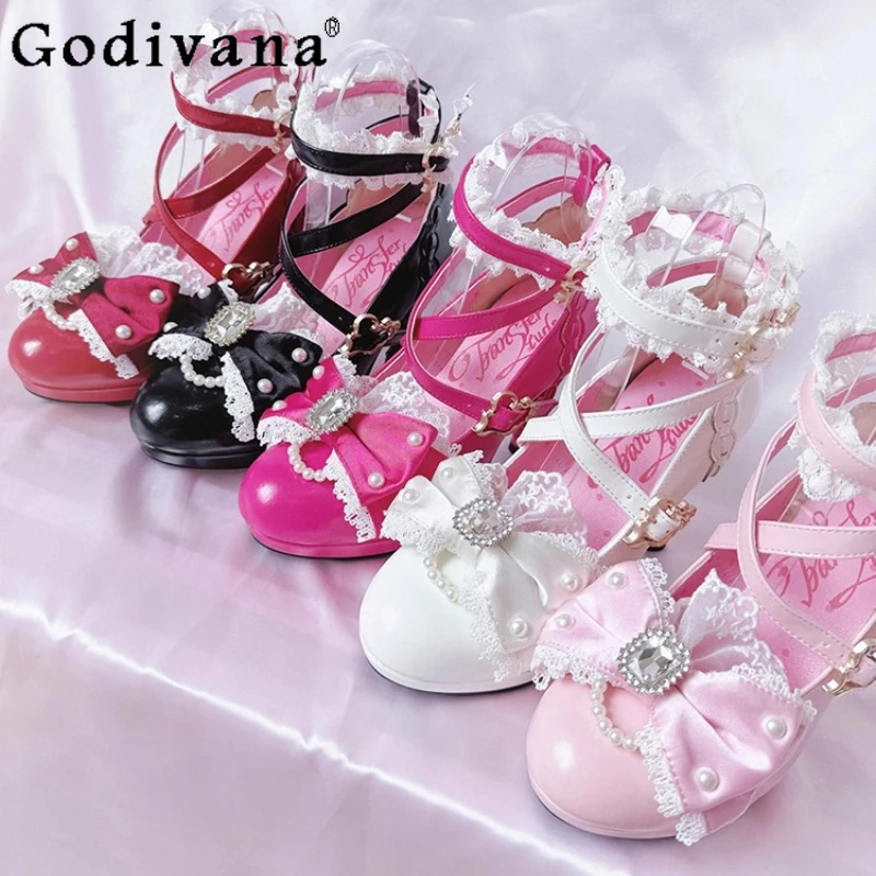 

Ladies Wedding Shoes Gal Lolita High Heels Pumps Girl Women's Sweet Bow Love Fretwork Heel Lo Mary Jane Shoes Princess Party
